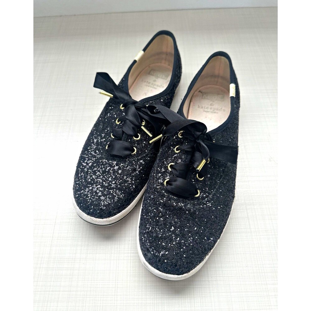Keds x kate spade new york Black Glitter Ribbon Lace-Up Low Top Sneaker 7.5